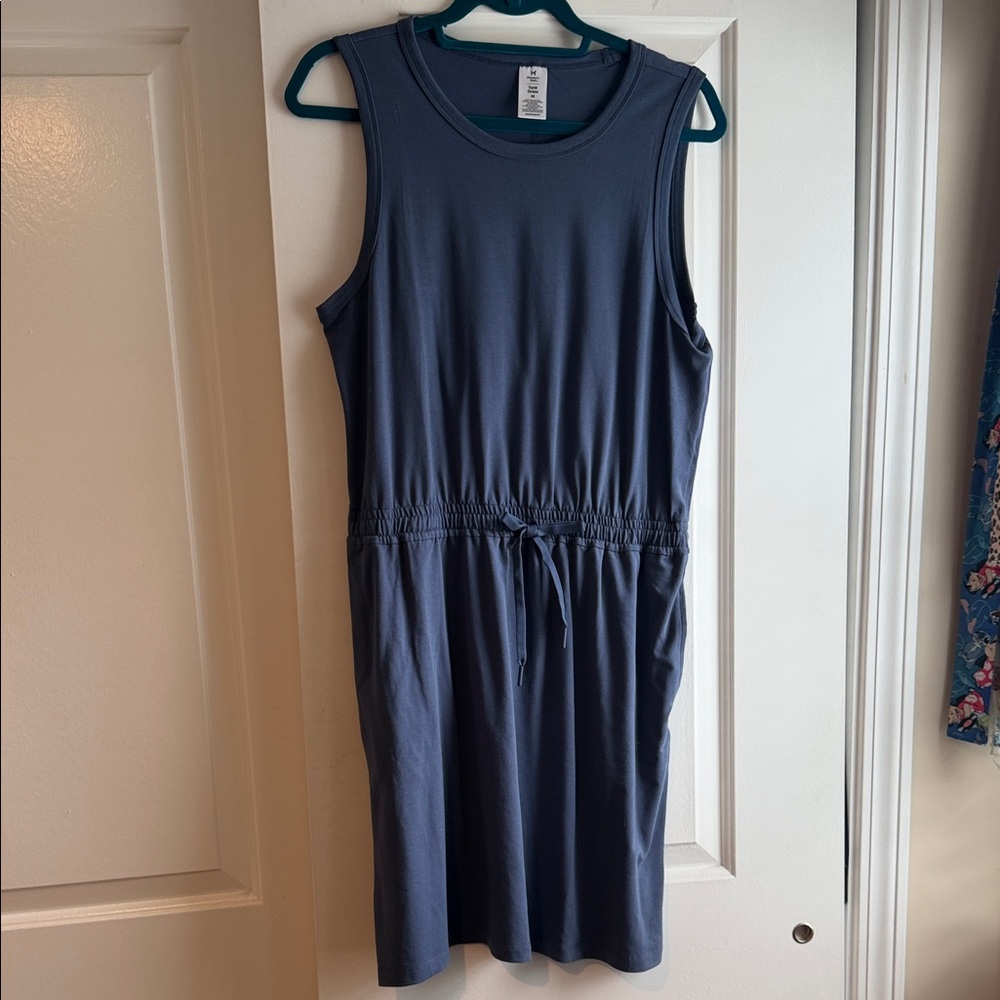 Sleeveless Navy Midi Dress with Drawstring Waist